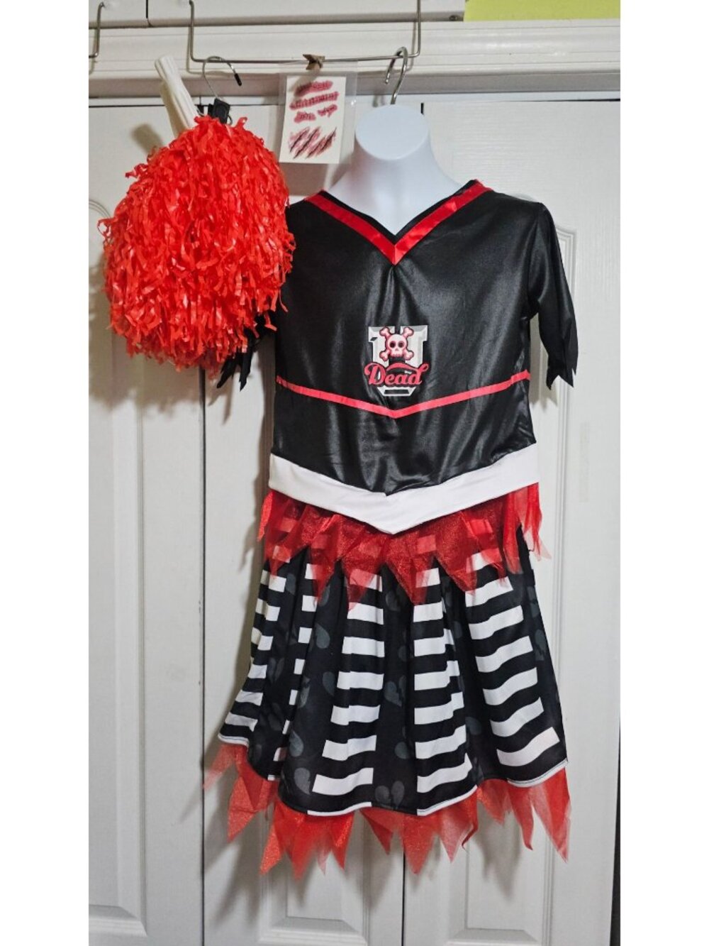 Zombie Cheerleader Costume Girls 8-10 Dead Undead Rebel Punk Pom Poms Halloween